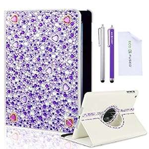 iPad Mini Case Bundle including 1 Rotating PU Leather Case with Bling Rhinestones / 2 St (Purple)