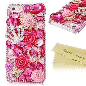 Maviss Diary Luxury 3D Handmade Rhinestone Diamonds Flower Bling Crystal Crown (Pink Rhinestone)