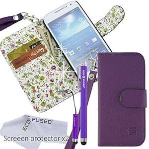 Samsung Galaxy S4 Mini Case Bundle - 1 Faux Leather Cover with Floral Interior for Samsung Galaxy S4