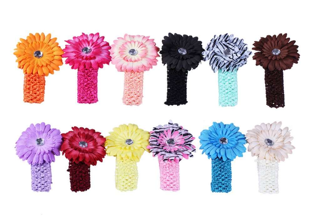 Bundle Monster 24-Piece Daisy Flower Clip Crocheted Baby Headbands / Hair Clips Mixed Color Lot for