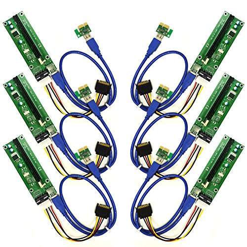 6-Pack PCI-E 16x to 1x Powered Riser Adapter Card w/ 50cm USB 3.0 Extension Cable & MOLEX to SATA Po