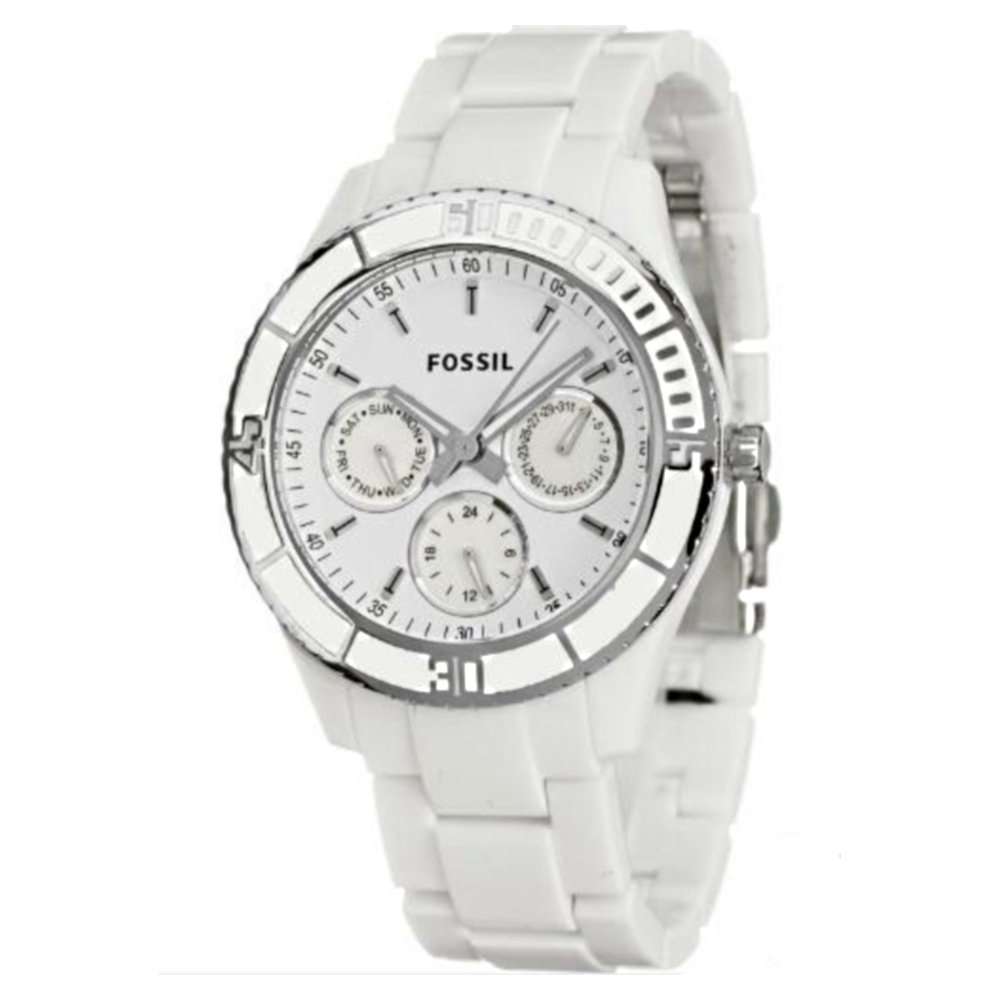 Fossil Women's ES2540 White Resin Bracelet White Analog Dial Multifunction Watch