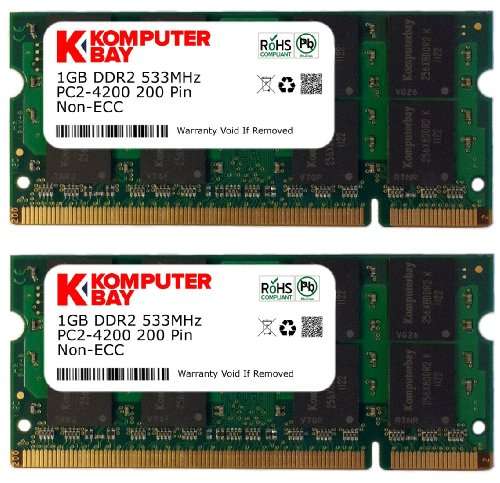 Komputerbay 2GB 2X 1GB DDR2 533MHz PC2-4200 PC2-4300 DDR2 533 (200 PIN) SODIMM Laptop Memory