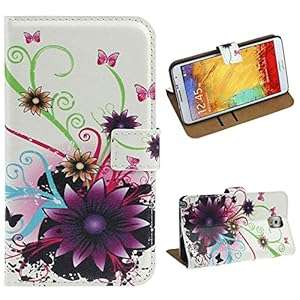 Atdoshop(TM) Flower Butterfly Leather Hard Case Cover for Samsung Galaxy Note3 N9000 (B)