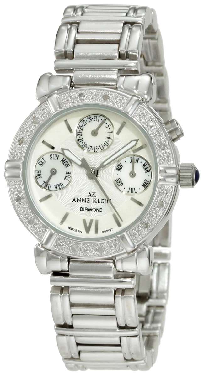 12 Diamond Accented  AK Anne Klein Women's 10-7899MPSV Multi-Function Silver-Tone Watch