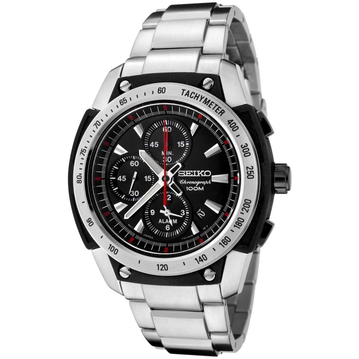 **R7400**Seiko Men's SNAD47 Chronograph Black Dial Stainless Steel Alarm Watch