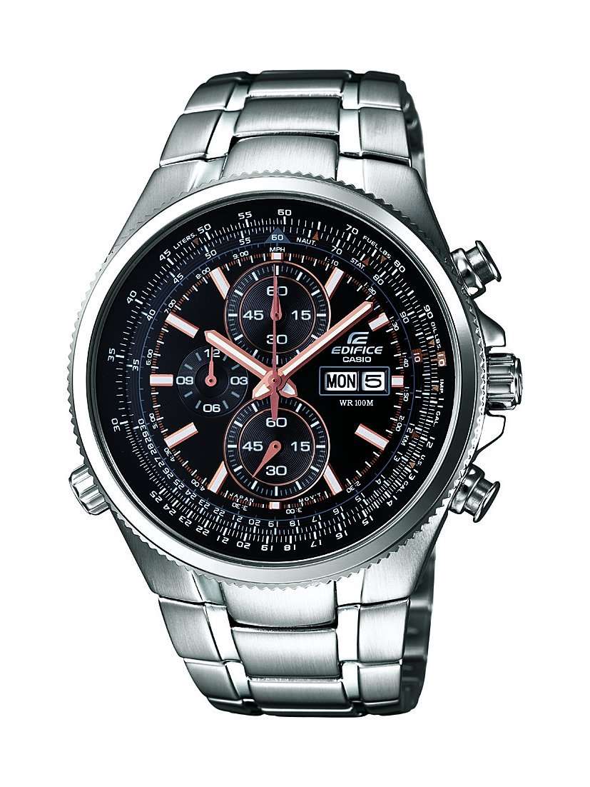 Casio Edifice Men's Quartz Watch with Black Dial Analogue Display and Silver Stainless Steel Bracele