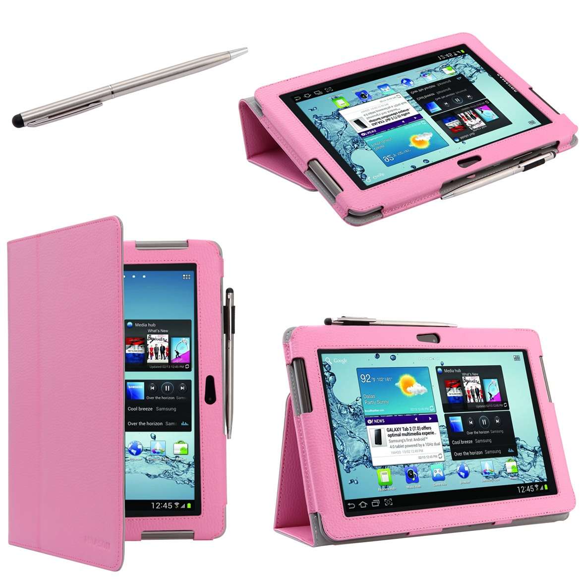PINK Samsung Galaxy Tab 2 10.1 Leather Case Cover / Stylus for New 2012 16G 32G 3G Wifi GT-P5100
