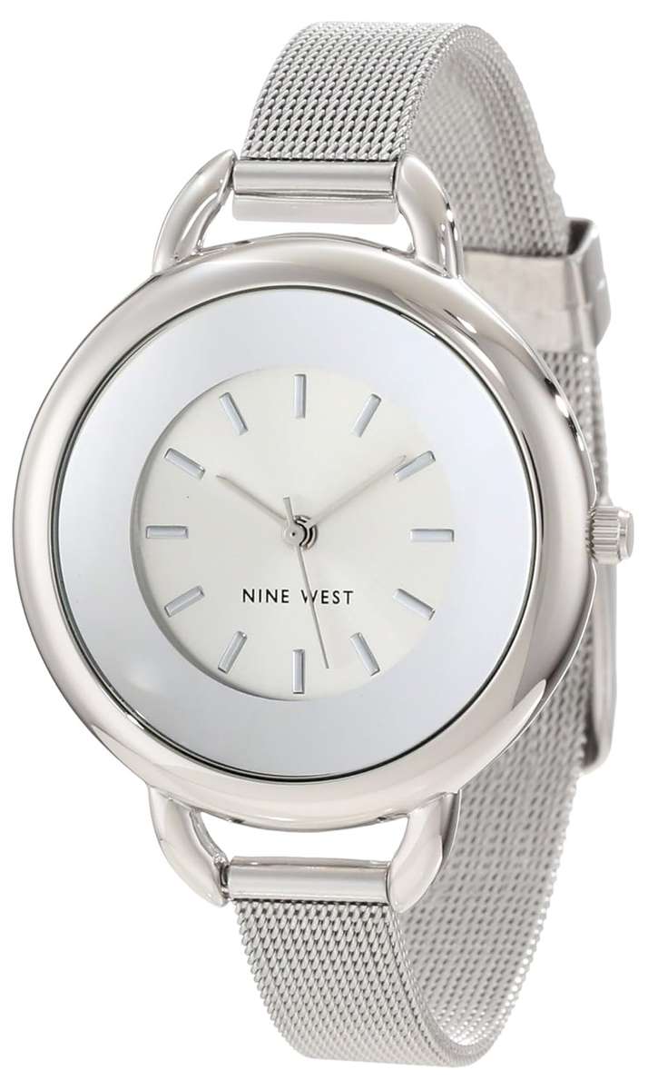 Nine West Women's NW/1307SVSB Silver-Tone Round Mesh Watch