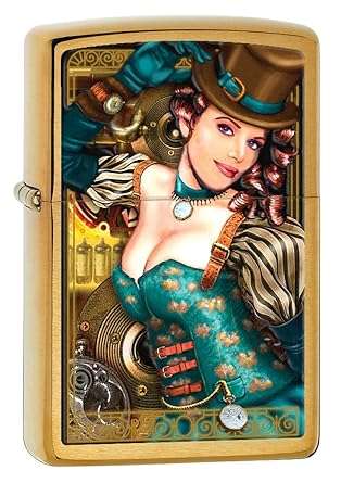 Zippo Brush Brass Industrial Machinery Lady Lighter (Gold, 5 1/2x 3 1/2-Cm)