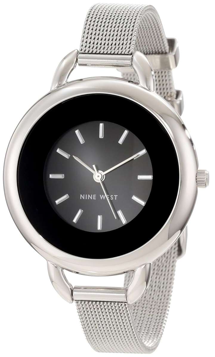 Nine West Women's NW/1307SVSB /NW/1307BKSB  Silver-Tone Round Mesh Watch