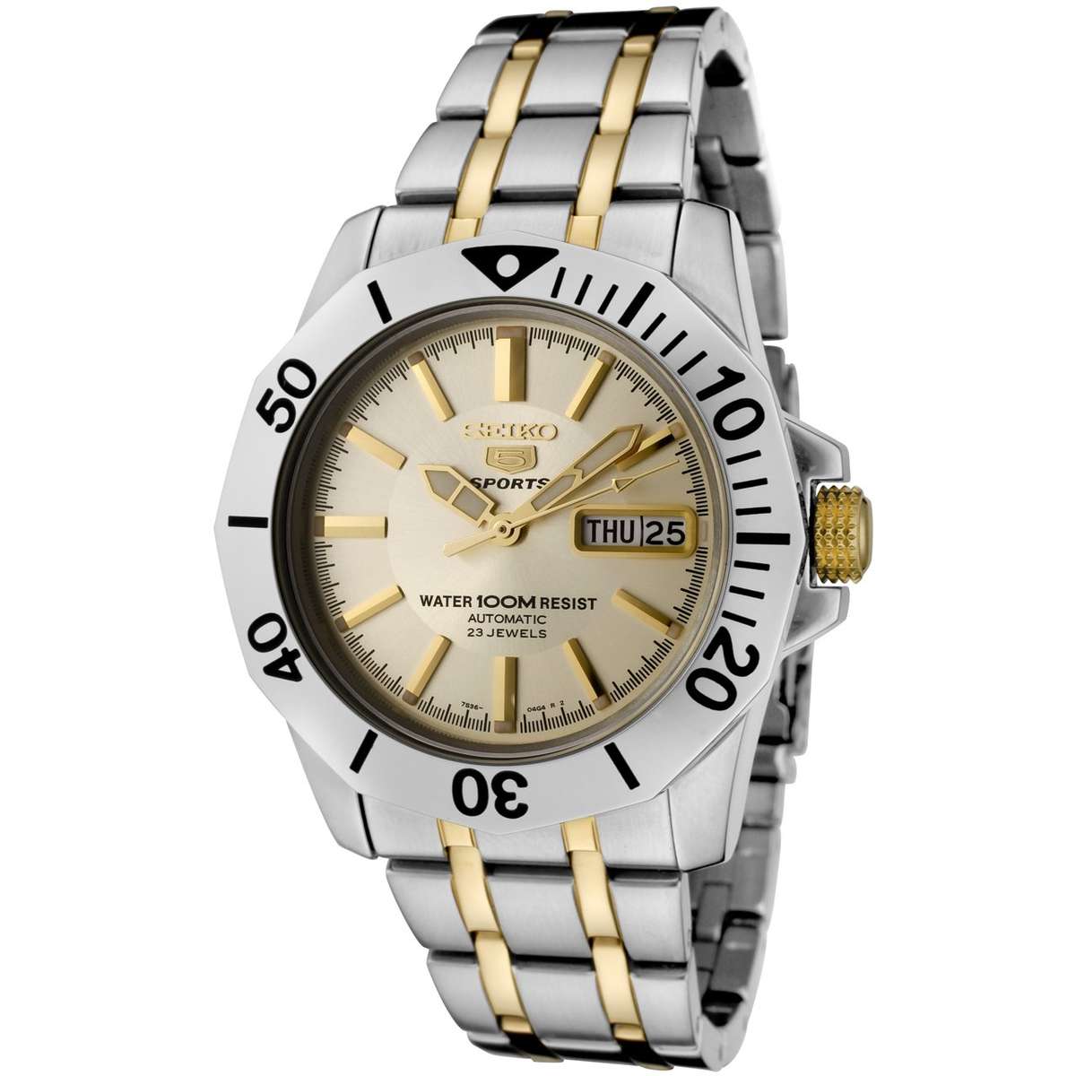 **R5400**Seiko Men's SNZF79 Seiko 5 Automatic Beige Dial Two-Tone Stainless Steel Watch