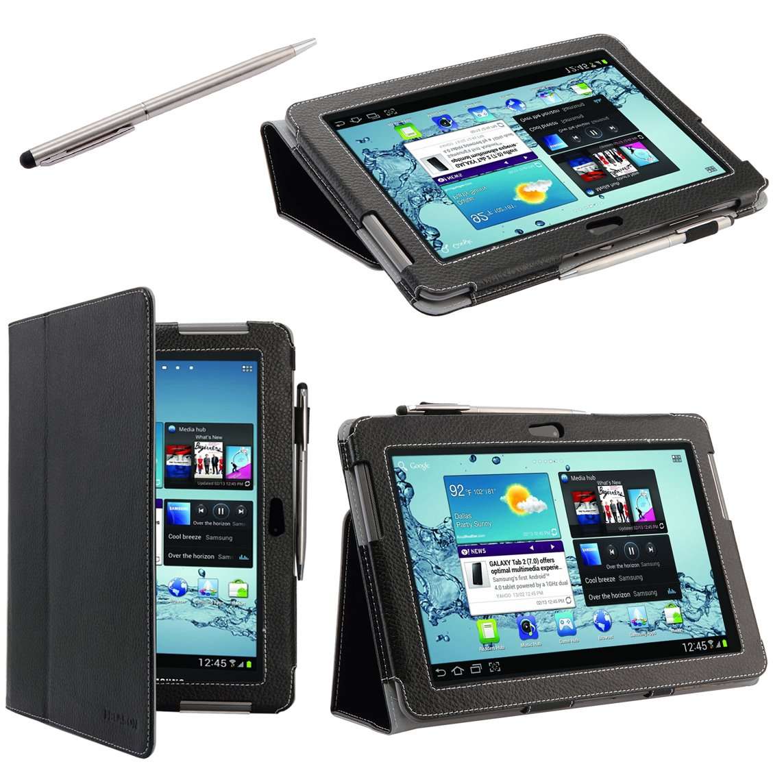 BLACK Samsung Galaxy Tab 2 10.1 Leather Case Cover / Stylus for New 2012 16G 32G 3G Wifi GT-P5100