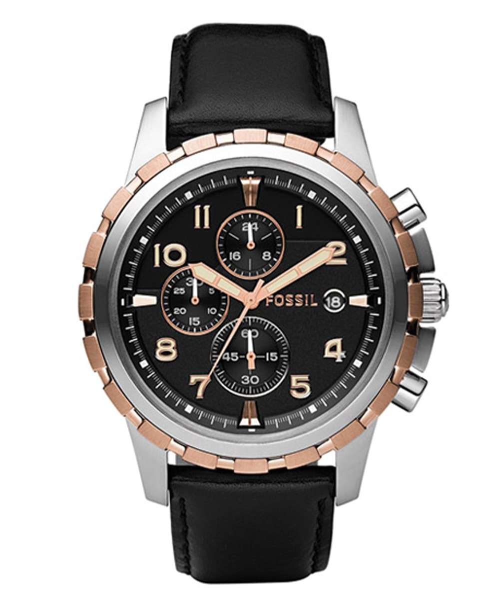 Fossil Men's FS4545 Black Leather Strap Black Analog Dial Chronograph Watch