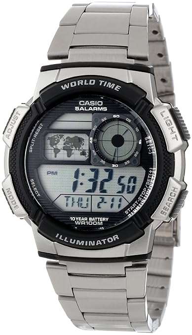 Casio Men's AE1000WD-1AVCF World Time Silver-Tone Bracelet and Digital Sport Watch