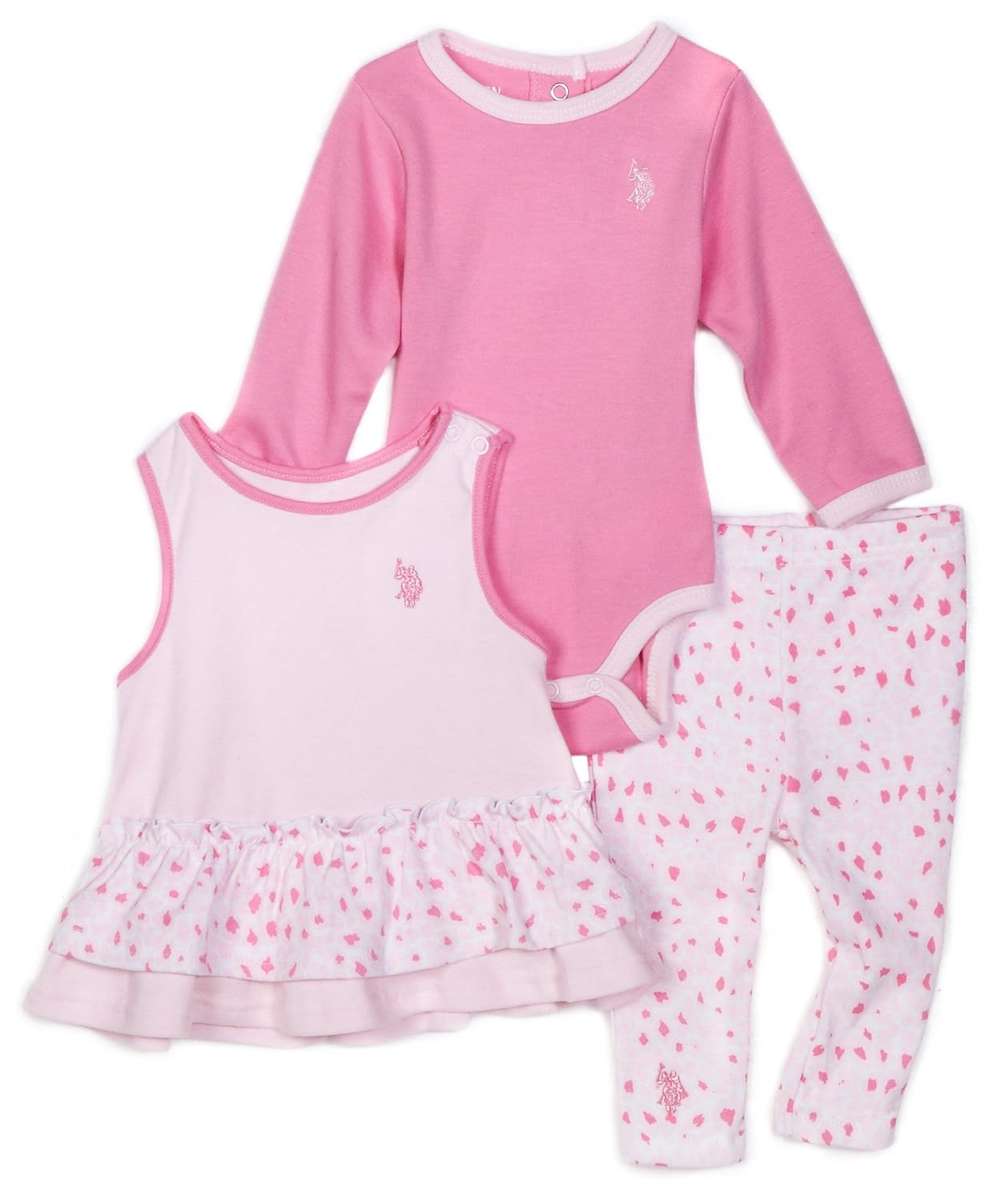 U.S. POLO ASSN. Baby-Girls Newborn Three Piece Printed Gift Set