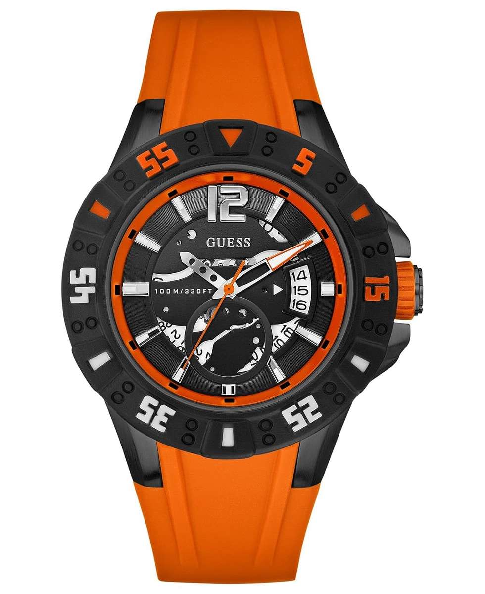 Guess Watch Men's Orange Silicone Strap U0034G8