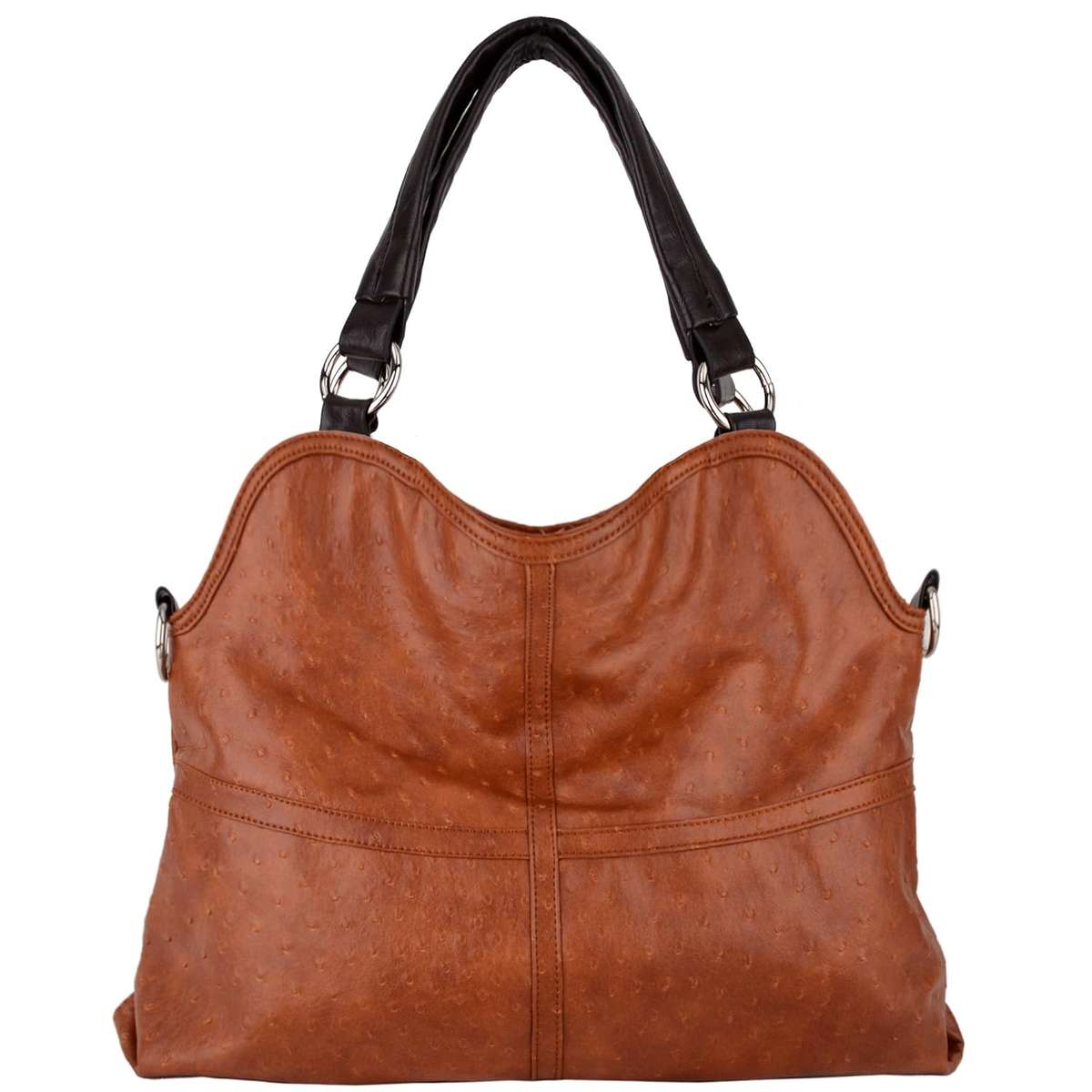 Gray/Brown/Beige Tan Soft Embossed Ostrich Double Handle Oversized Hobo Satchel Purse Handbag