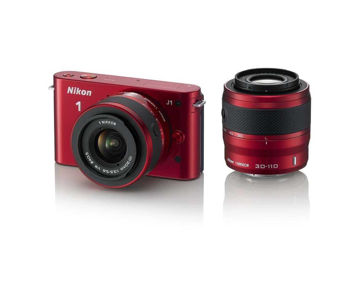 Nikon 1 J1 **TWIN LENS KIT** - Red - 10-30mm VR + 30-110mm VR Lenses  (New Demo) *Local Stock