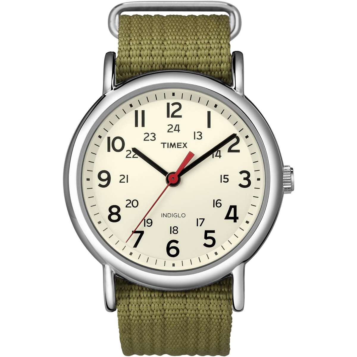 Timex Unisex T2N651 Weekender Olive Slip-Thru Nylon Strap Watch