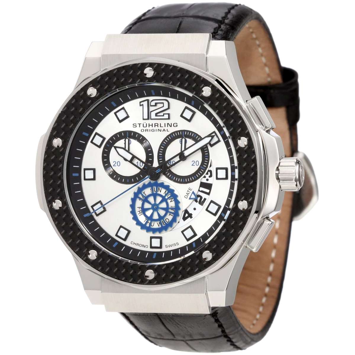 **R8700**Stuhrling Original Men's 160F2.332B52 Apocalypse Trinity Chronograph Silver Dial Black Beze
