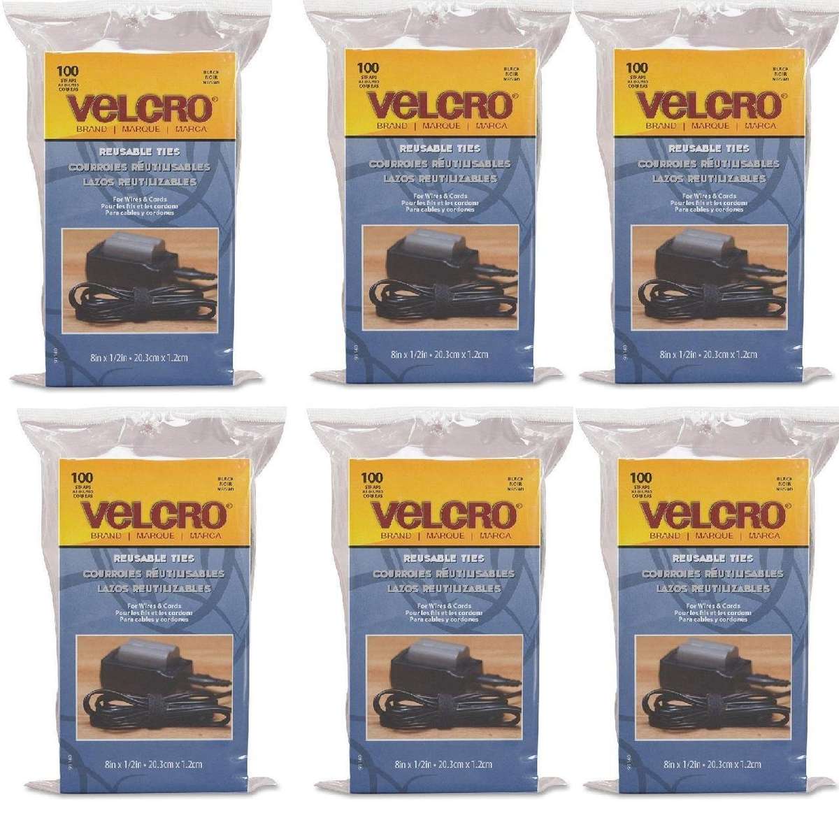 Velcro Reusable Self-Gripping Cable Ties, 0.5 Inches x 8 Inches Long, Black, 25 Ties