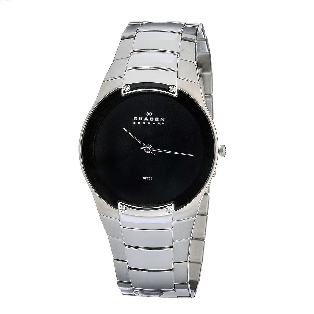 Skagen Men's 861XLSXB Skagen Denmark Silver Steel Link & Black Dial Watch