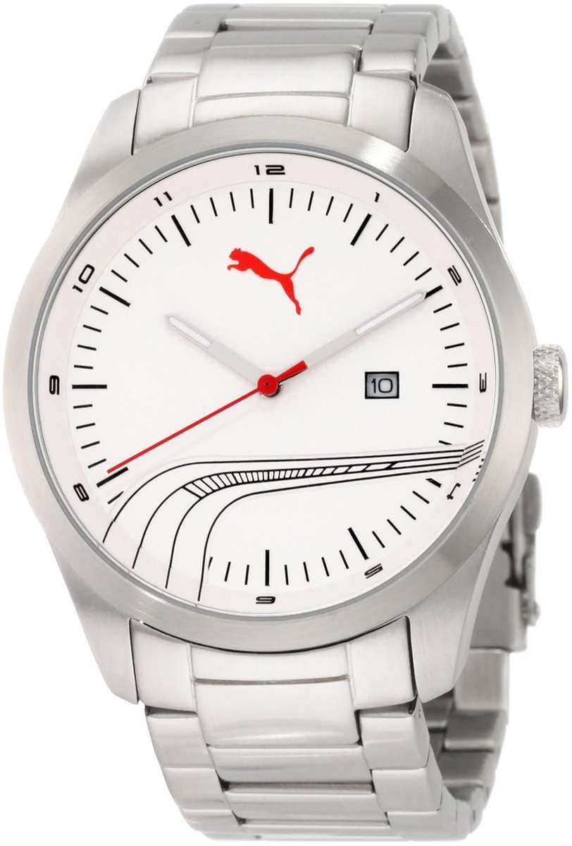 PUMA Men's PU102531005 Stripe Classic Metal Silver White Analog Bracelet Watch