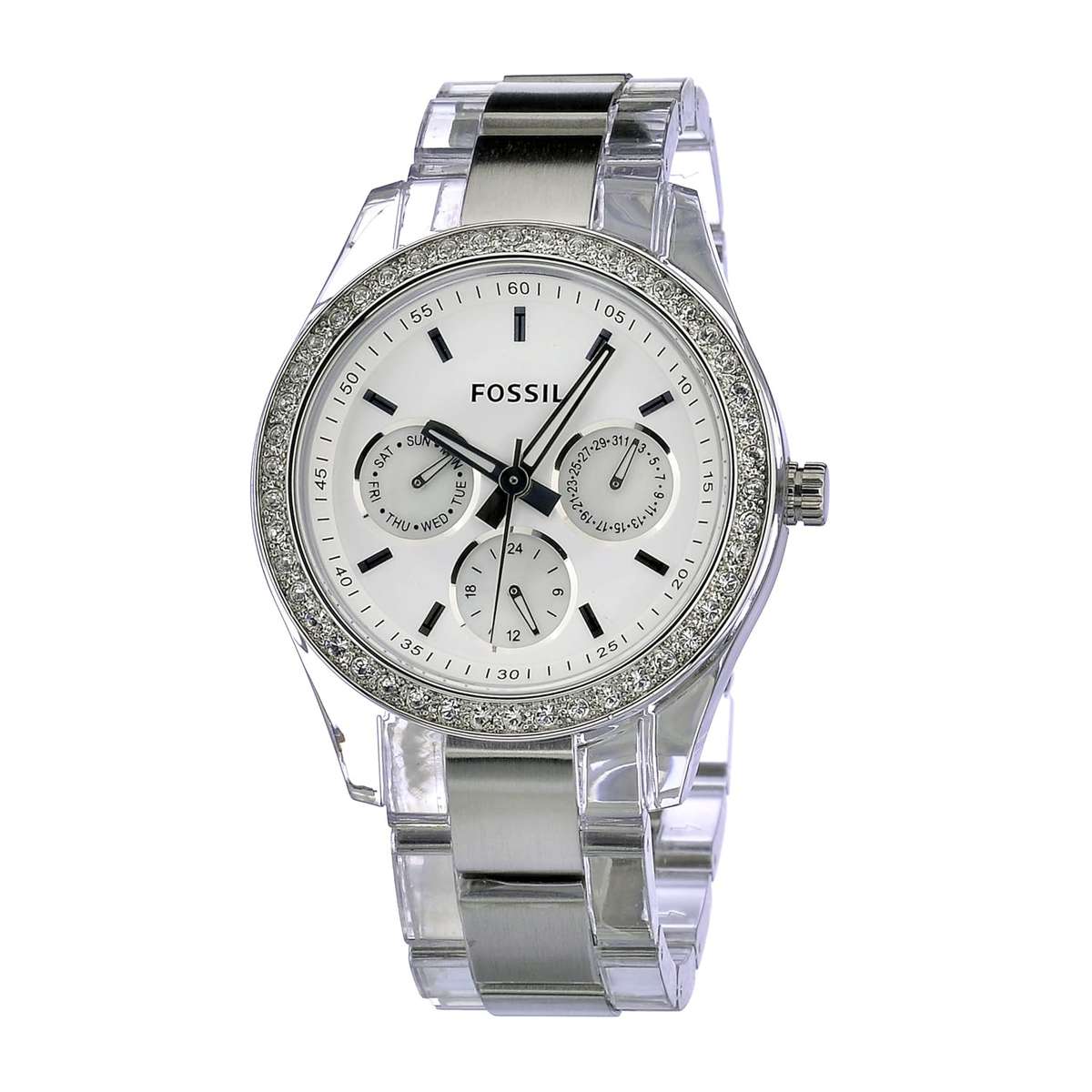 Fossil Women's ES2821 Combination stainless steel with translucent plastic case and bracelet White s