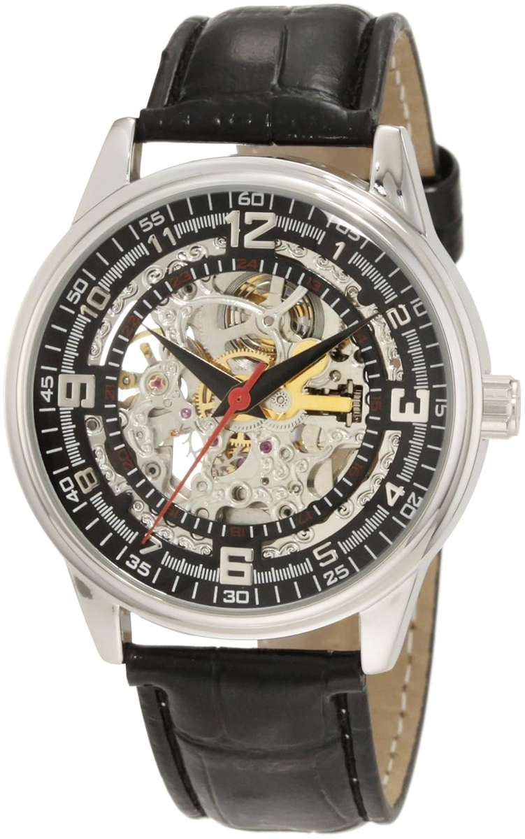 Akribos XXIV Men's AK410SS 'Saturnos' Skeleton Automatic Leather Strap Watch