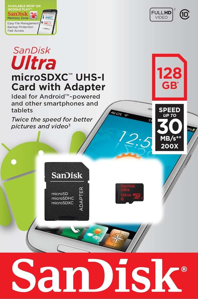 SanDisk - Ultra 128GB microSDXC Class 10 Memory Card