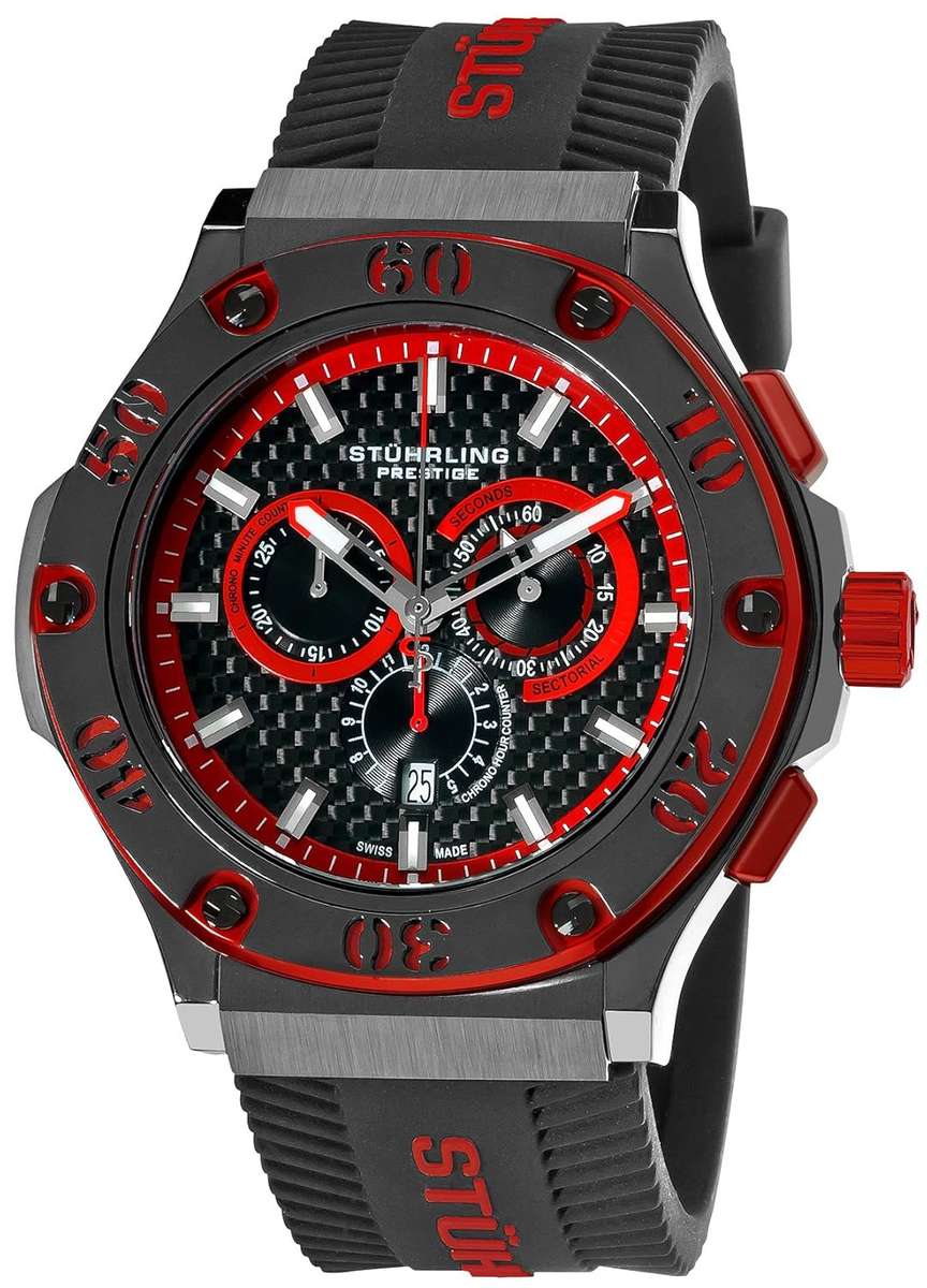 Stuhrling Prestige Men's 292P.335964 Prestige Swiss Made Harbinger Quartz Chronograph Date Red Watch