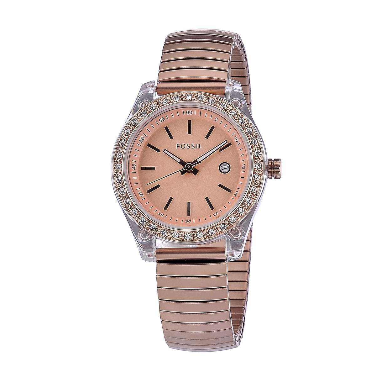 Fossil Women's ES2907 Rose Gold stainless Steel expandable band Rose Gold Case & Dial Crystallized b