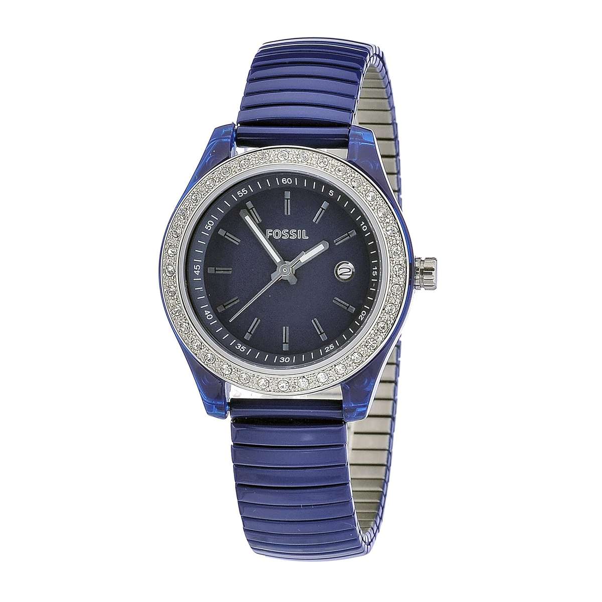 Fossil Women's ES2910 Blue Stainless Steel Expandable Bracelet Blue Steel Case Blue Dial Crystallize