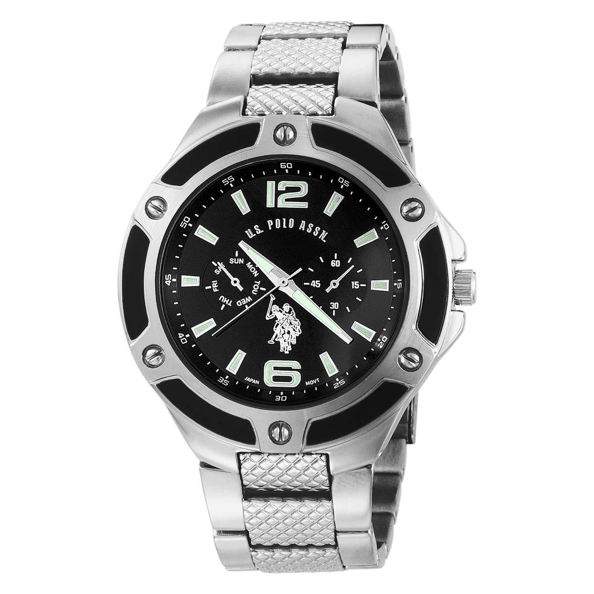 U.S. Polo Assn. Men's USC80039 Rimmed Bezel Black Dial Link Watch