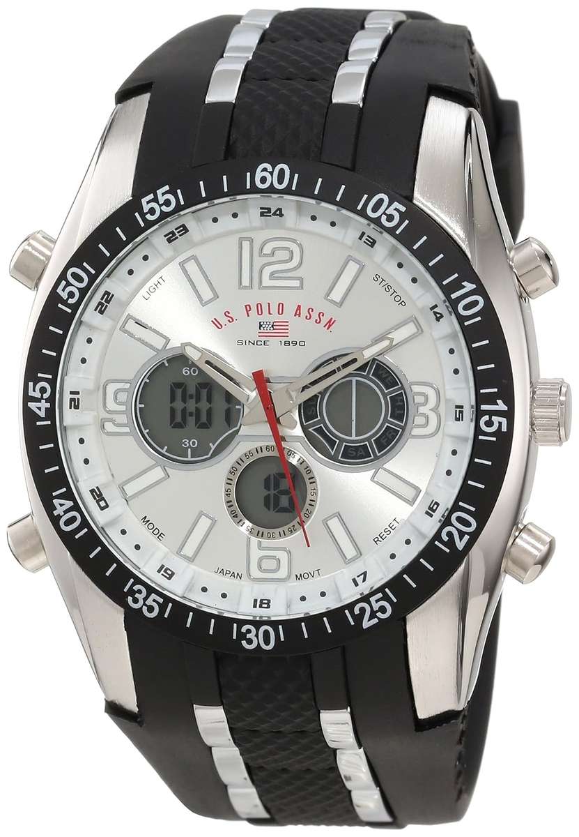 U.S. Polo Assn. Men's US9061 Black Rubber Strap Analog Digital Watch