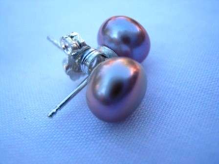 LAVENDER, Round, Freshwater Pearl Earrings, 7-8 mm