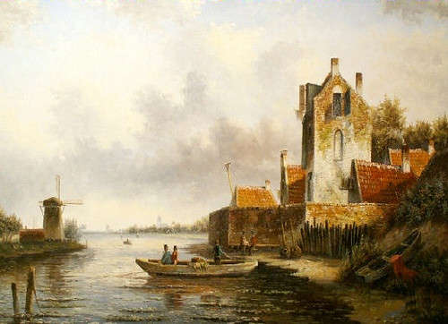 CROSSING THE RIVER, OIL PAINTING, SIGNED, ON CANVAS