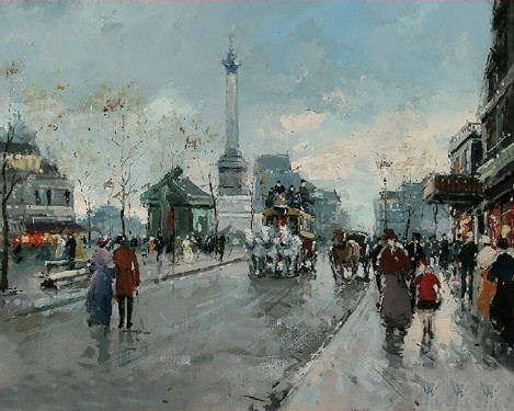 LA PLACE DE LA BASTILLE, OIL PAINTING, SIGNED, ON CANVAS