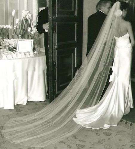 FOR THE BRIDE ON A BUDGET!!  1 TIER 3M LONG TRAILING IVORY CATHEDRAL VEIL WITH COMB