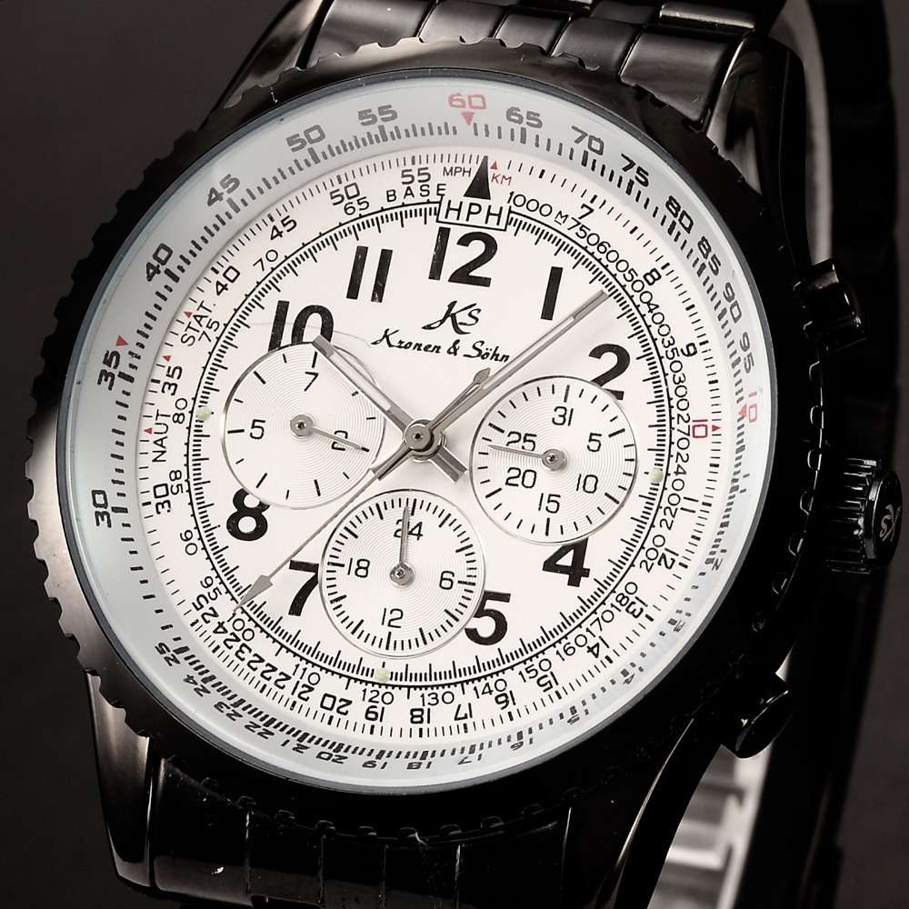 KRONEN & SOHNE Aviator Automatic Flight Calculator Black IP Chrono w/ box, papers