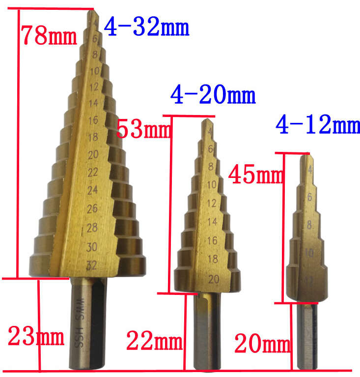 3pc Step Cone Titanium Drill Bit Tool, Hole Cutter