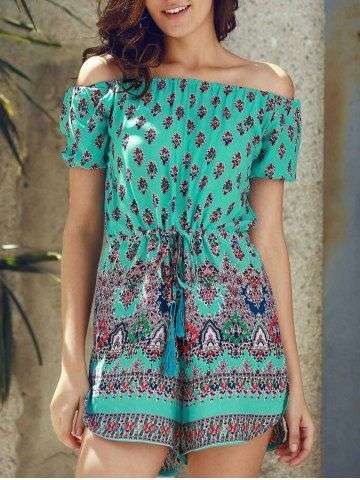 Off The Shoulder Floral Print Short Sleeve Romper For Women - XLarge