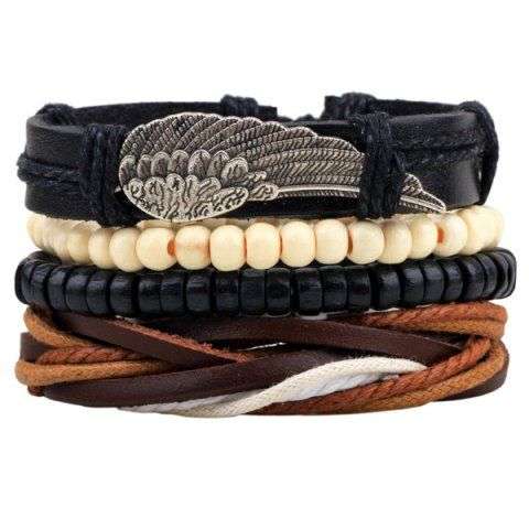Wing Faux Leather Bead Bracelets