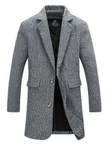 Flap Pocket Lapel Tweed Wool Mix Coat - Large