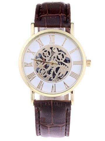 Faux Leather Gear Skeleton Watch