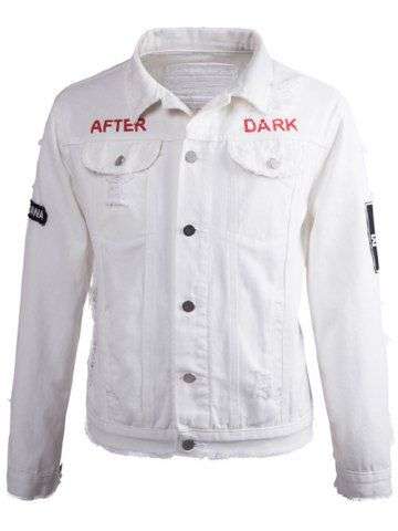 Printed Ripped Denim Jacket - Medium