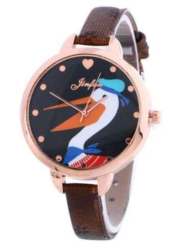 Faux Leather Swan Quartz Watch
