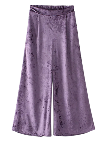 Wide Leg Elastic Waist Velvet Pants - Large