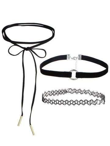 Faux Leather Velvet Bows Circle Chokers